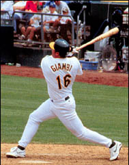 Giambi hitting a ball