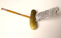 pickle with pencil and foil