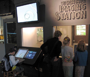 visitors using Microscope Imaging Station