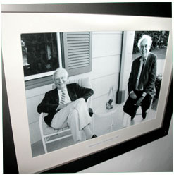 two scientists on a porch